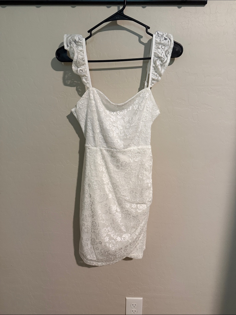 Windsor White Lace Ruffled Strap Slip Dress